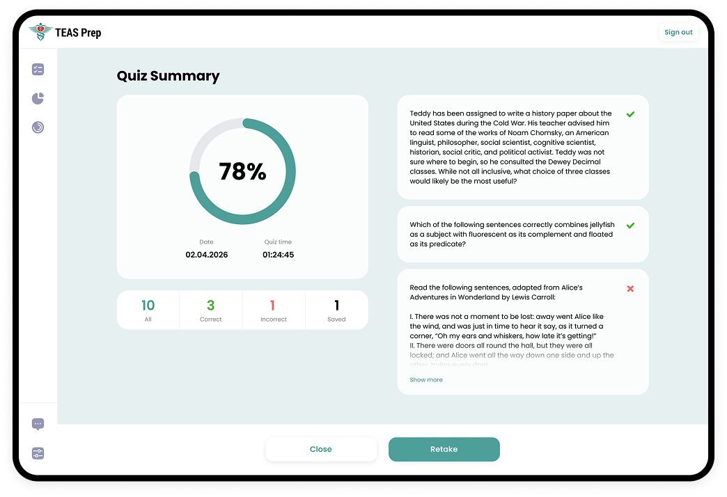 Topic-level performance breakdown and practice history